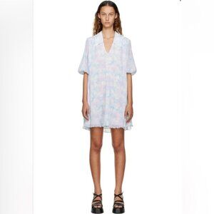 GANNI Blue & Purple Pleated Minidress